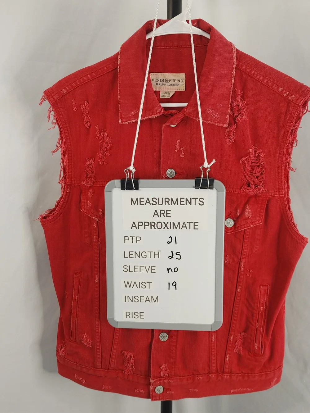 Denim & Supply Ralph Lauren Red Distressed Denim Vest Sleeveless Medium M - Picture 14 of 15